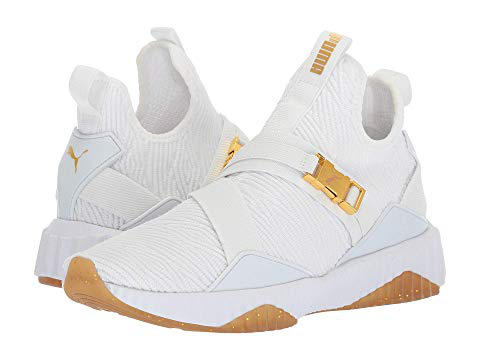 puma defy varsity mid white & gold shoes