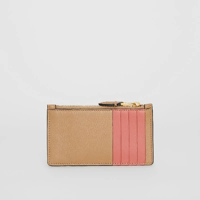 Shop Burberry Two-tone Leather Card Case In Light Camel