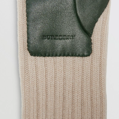 Shop Burberry Cashmere And Lambskin Gloves In Dark Forest Green/ White