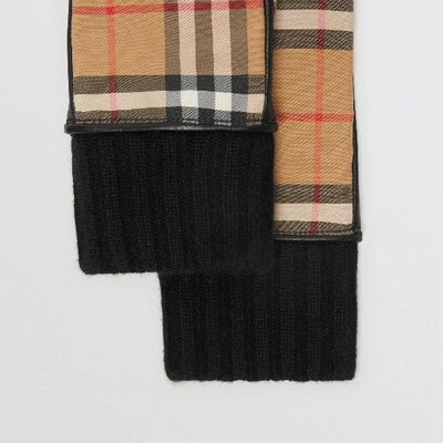 Shop Burberry Cashmere-lined Vintage Check And Lambskin Gloves In Antique Yellow/black
