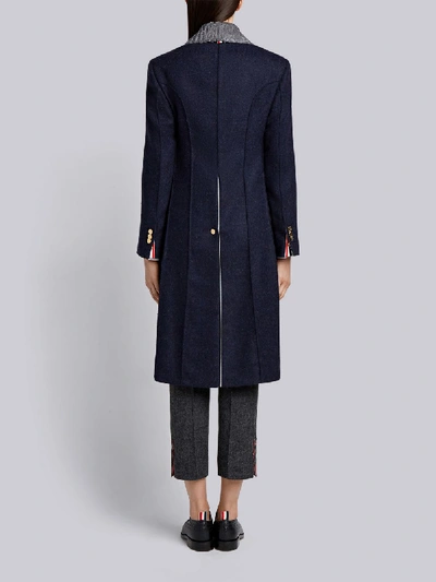 Shop Thom Browne Fur Top Collar Wool Overcoat In Blue