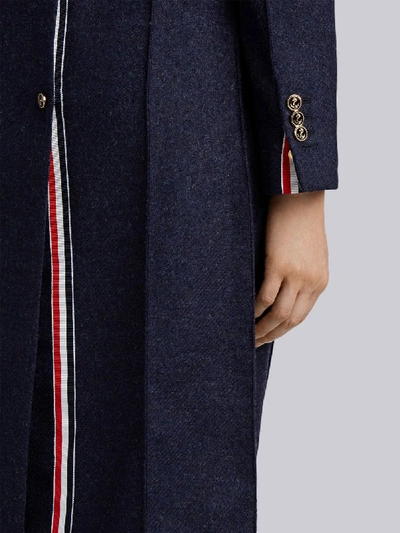 Shop Thom Browne Fur Top Collar Wool Overcoat In Blue