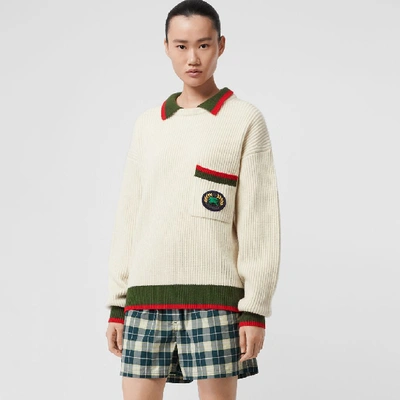 Shop Burberry Rib Knit Wool Cashmere Sweater In Ivory
