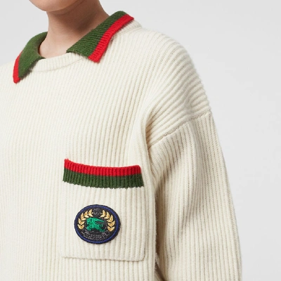 Shop Burberry Rib Knit Wool Cashmere Sweater In Ivory