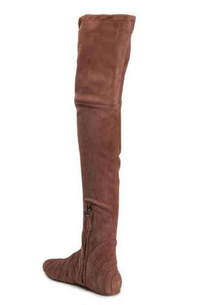 Shop Alaïa Woman Pleated Suede Over-the-knee Boots Brown