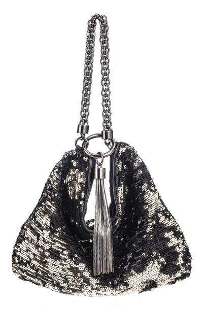 Shop Jimmy Choo Callie Sequin Clutch - Black In Black/ Silver