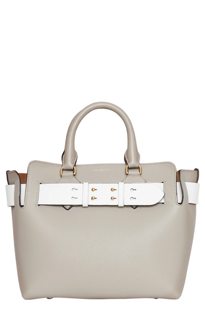 Shop Burberry Small Belt Leather Satchel - Beige In Mineral Grey