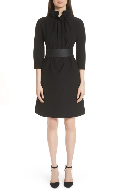 Shop Emporio Armani Belted Ruffle Neck Dress In Black