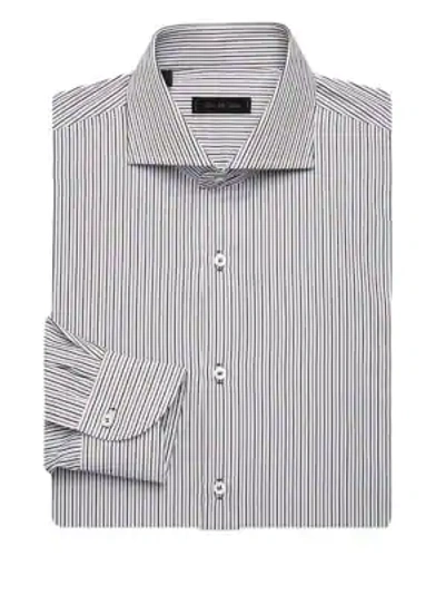 Shop Saks Fifth Avenue Collection Striped Dress Shirt In Tan Blue