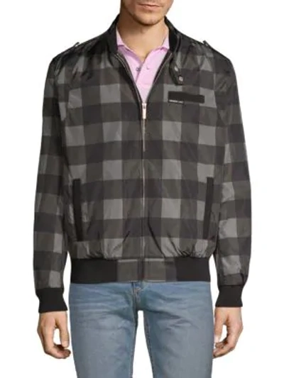 Shop Members Only Checkered Bomber Jacket In Grey