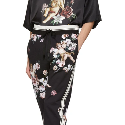 Shop Dolce & Gabbana Black Floral Angels Lounge Pants