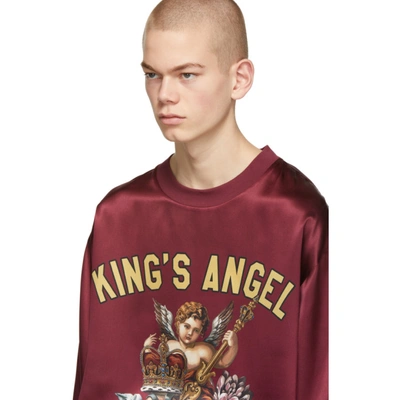 DOLCE AND GABBANA 酒红色“KINGS ANGEL”丝绸 T 恤
