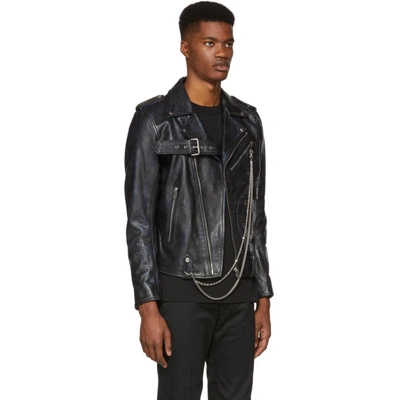 Shop Diesel Black Leather L-kio Jacket In 8cr Blu