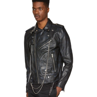 Shop Diesel Black Leather L-kio Jacket In 8cr Blu