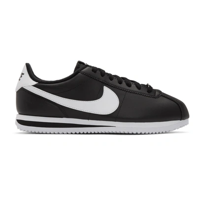 Shop Nike Black Leather Basic Cortez Sneakers In 012blkwht