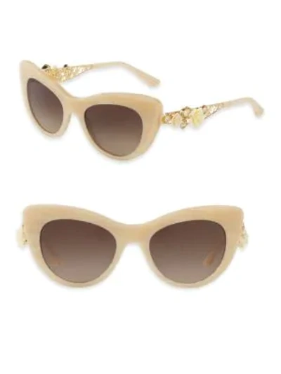 Shop Dolce & Gabbana 50mm Embellished Cat Eye Sunglasses In Ivory