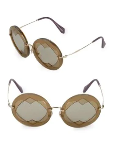 Shop Miu Miu Heart Cut-out 62mm Round Sunglasses In Gold Brown