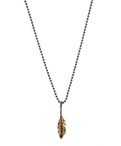 Shop Acanthus Oxidised Silver Tiny Feather Diamond Necklace