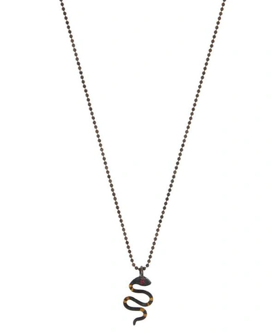 Shop Acanthus Oxidised Silver Tiny Ruby Snake Necklace