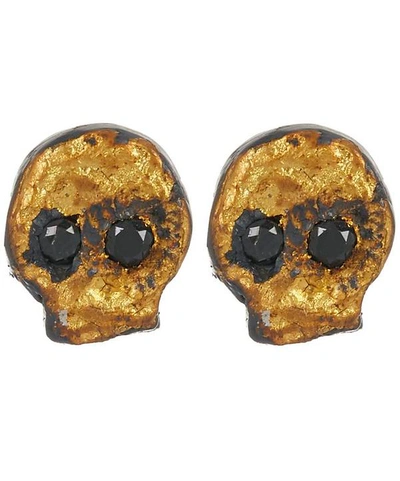 Shop Acanthus Oxidised Silver Diamond Skull Stud Earrings