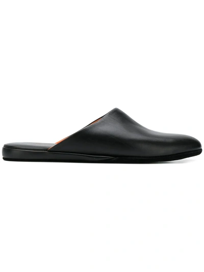 Shop Santoni Leather Slippers In Black