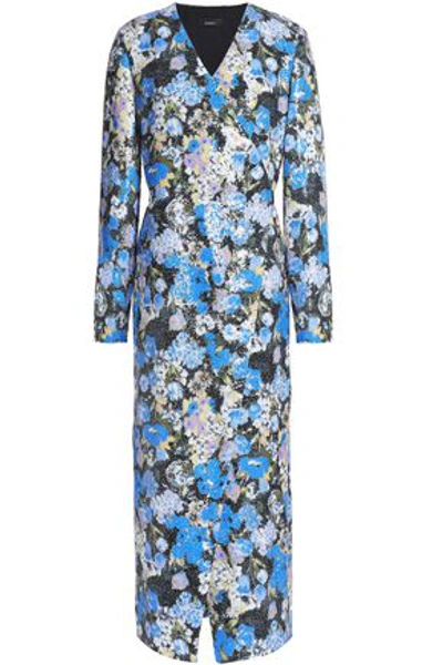 Shop Goen J Woman Sequined Floral-print Crepe Wrap Dress Light Blue