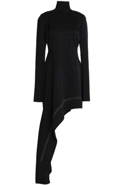 Shop Ellery Woman Cutout Asymmetric Satin-crepe Turtleneck Mini Dress Black