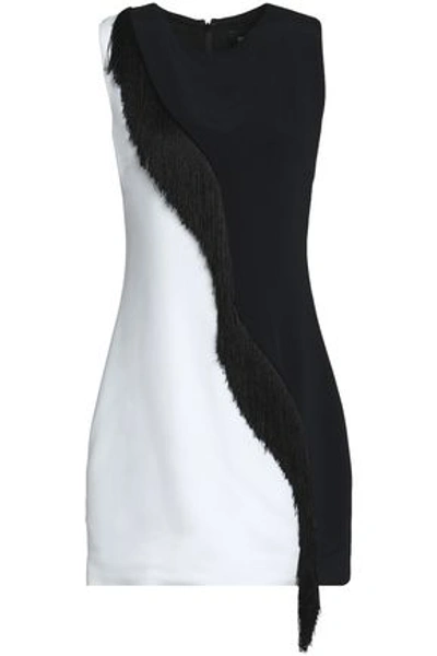 Shop Cushnie Et Ochs Nisa Fringe-trimmed Two-tone Stretch-crepe Mini Dress In Black