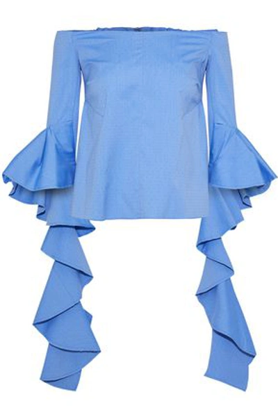 Shop Ellery Woman Delores Off-the-shoulder Ruffled Cotton-jacquard Top Light Blue