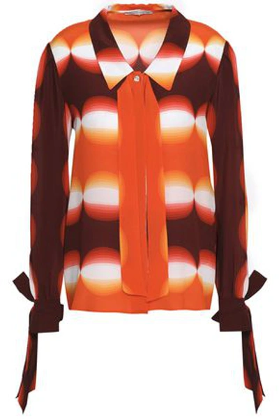 Shop Marco De Vincenzo Woman Embellished Printed Silk-georgette Shirt Orange