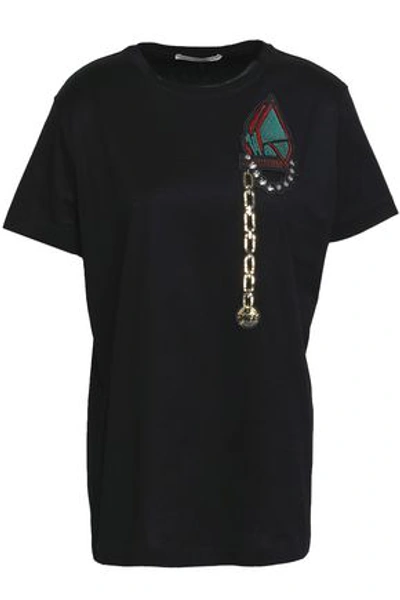 Shop Marco De Vincenzo Woman Embellished Cotton-jersey T-shirt Black