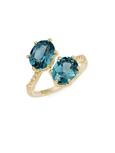 Shop Judith Ripka Flora 14k Goldplated Blue Crystal & White Topaz Wrap Ring