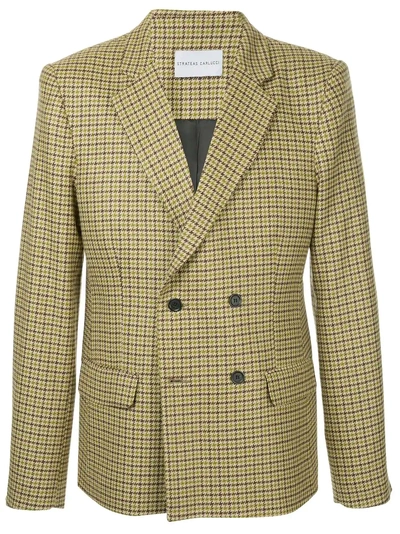 Shop Strateas Carlucci Double Breasted Check Blazer In Green