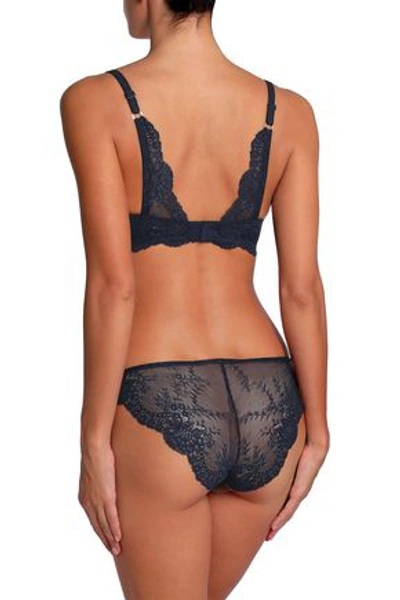 Shop Stella Mccartney Lily Blushing Stretch-jersey And Lace Low-rise Briefs In Midnight Blue