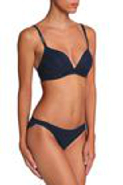 Shop Stella Mccartney Lily Blushing Stretch-jersey And Lace Low-rise Briefs In Midnight Blue