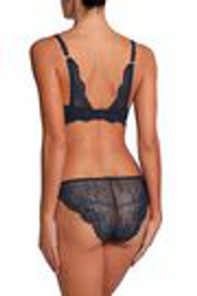 Shop Stella Mccartney Lily Blushing Stretch-jersey And Lace Low-rise Briefs In Midnight Blue