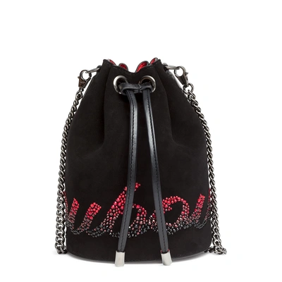 Shop Christian Louboutin Marie Jane Bucket Black Suede Shoulder Bag In Black/red