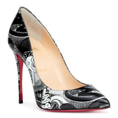 Shop Christian Louboutin Pigalle Follies 100 Nicograf Black Patent Leather Pumps In Black/white