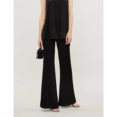 Shop Galvan Wide Flared High-rise Satin Trousers In Black