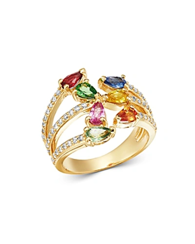 Shop Bloomingdale's Rainbow Sapphire & Diamond Ring In 14k Yellow Gold - 100% Exclusive In Multi/gold