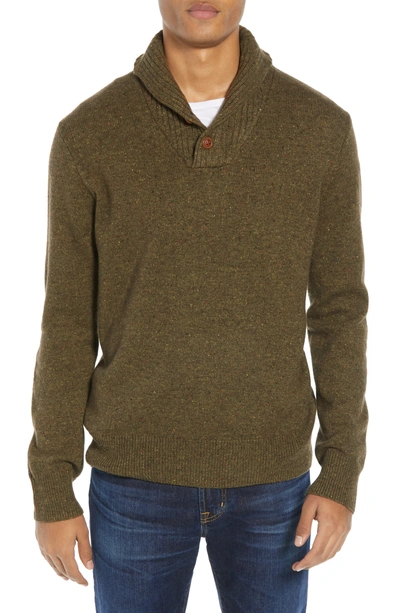 Shop Jcrew Rugged Merino Wool Blend Shawl Collar Pullover Sweater In Loden Donegal