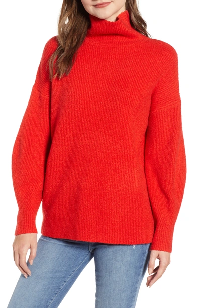 French Connection Urban Flossy Ribbed Knit Sweater In Mars Red