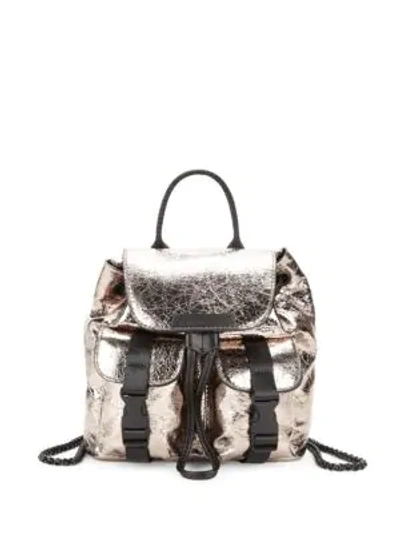 Shop Kendall + Kylie Logo Metallic Backpack In Gold Chrome