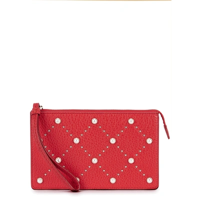 Shop Kate Spade Hayes Leila Embellished Leather Clutch In Red