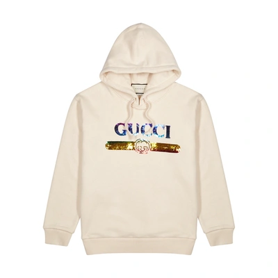 Shop Gucci Ecru Sequinned-logo Cotton Sweatshirt In Ivory