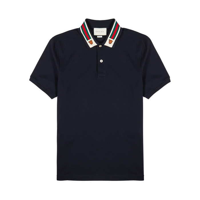 gucci cotton polo with web and feline head