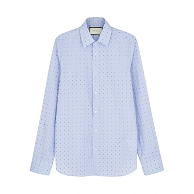 Shop Gucci Blue Fil Coupé Cotton Shirt In Light Blue