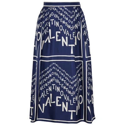 Shop Valentino Blue Printed Silk Twill Skirt