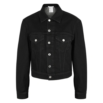 Shop Helmut Lang Black Cropped Stretch-denim Jacket