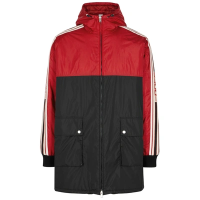 Shop Gucci Two-tone Striped Shell Coat In Black And Red